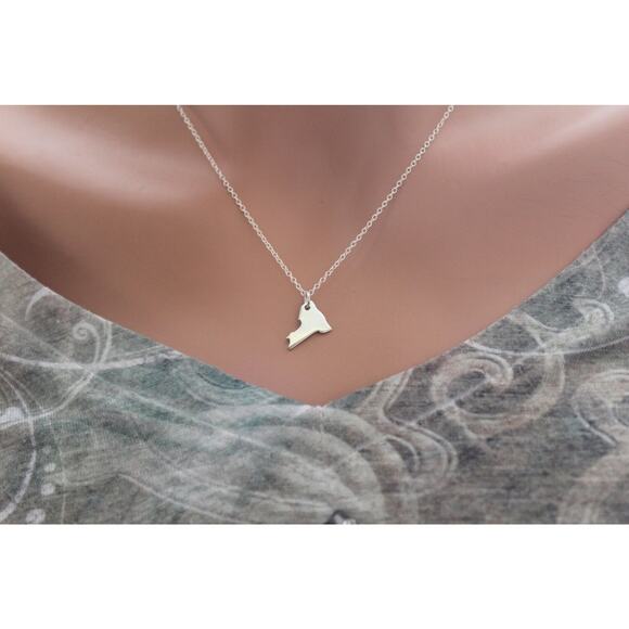 Sterling Silver New York State Charm Necklace - Picture 2 of 3